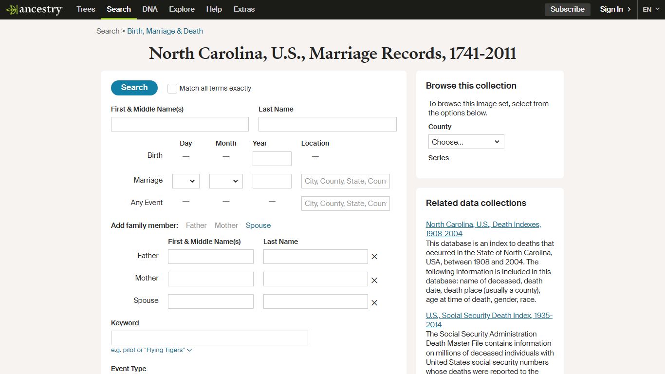 North Carolina, U.S., Marriage Records, 1741-2011